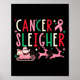 Breast Cancer Christmas Pink Ribbon Santa Sleigh R Poster