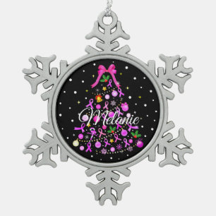 Breast Cancer Christmas Tree Snowflake Pewter Christmas Ornament