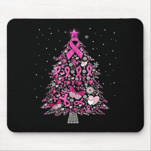 Breast Cancer Christmas Tree Snowflakes Ornament Mouse Pad