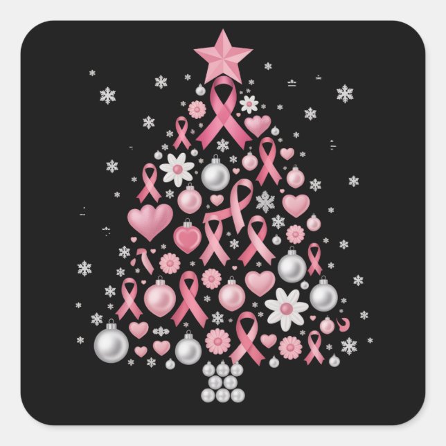 Breast Cancer Christmas Tree Snowflakes Xmas Square Sticker (Front)