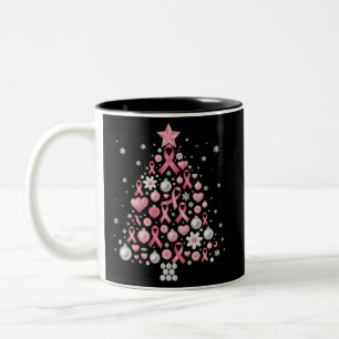 Breast Cancer Christmas Tree Snowflakes Xmas Two-Tone Coffee Mug