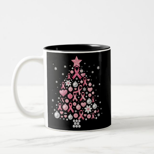 Breast Cancer Christmas Tree Snowflakes Xmas Two-Tone Coffee Mug (Left)