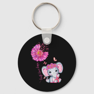 Breast Cancer Cute Elephant With Sunflower And Pin Key Ring