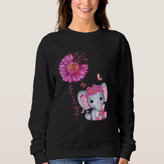 Breast Cancer Cute Elephant With Sunflower  Sweatshirt (Front)