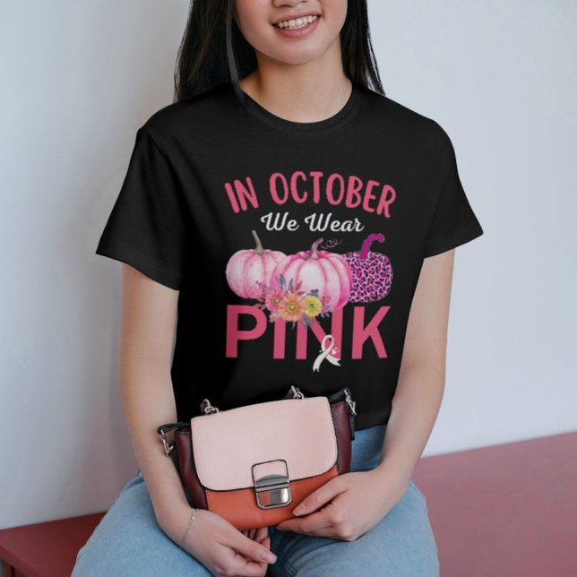 Breast Cancer Cute Floral Pink Pumpkins Halloween  T-Shirt (Creator Uploaded)
