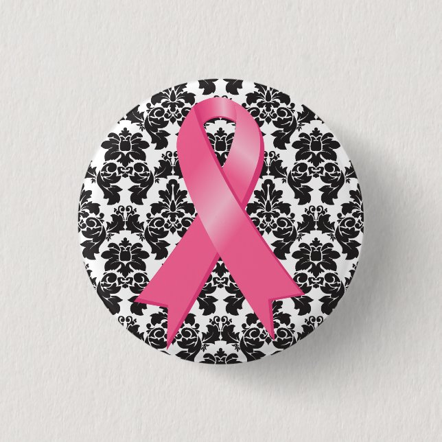Breast Cancer Damask Pink Ribbon 3 Cm Round Badge (Front)