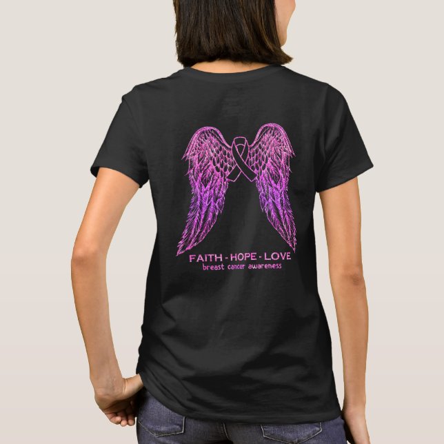 Breast Cancer Faith Hope Love Wings Awareness Back T-Shirt (Back)