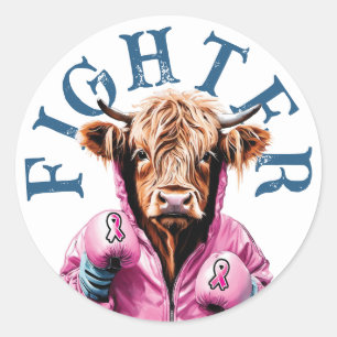 Breast Cancer Fighter Blue Cow Classic Round Sticker