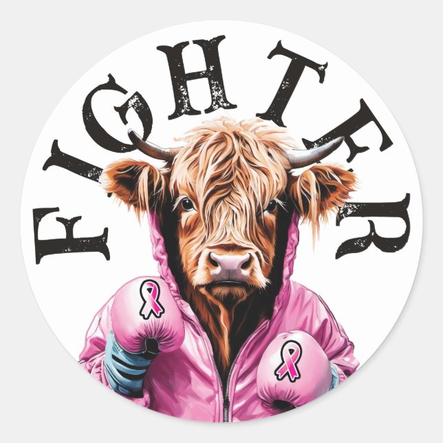 Breast Cancer Fighter Theme Cow Classic Round Sticker (Front)