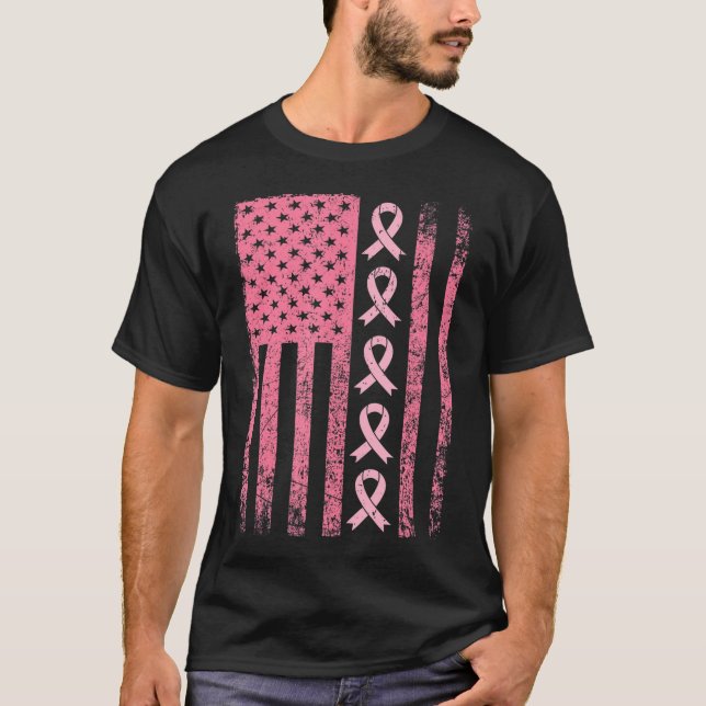 Breast Cancer Flag Pink Ribbon Awareness T-Shirt (Front)