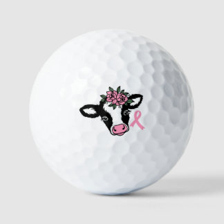 Breast Cancer Floral Pink Heifer Cow Golf Ball