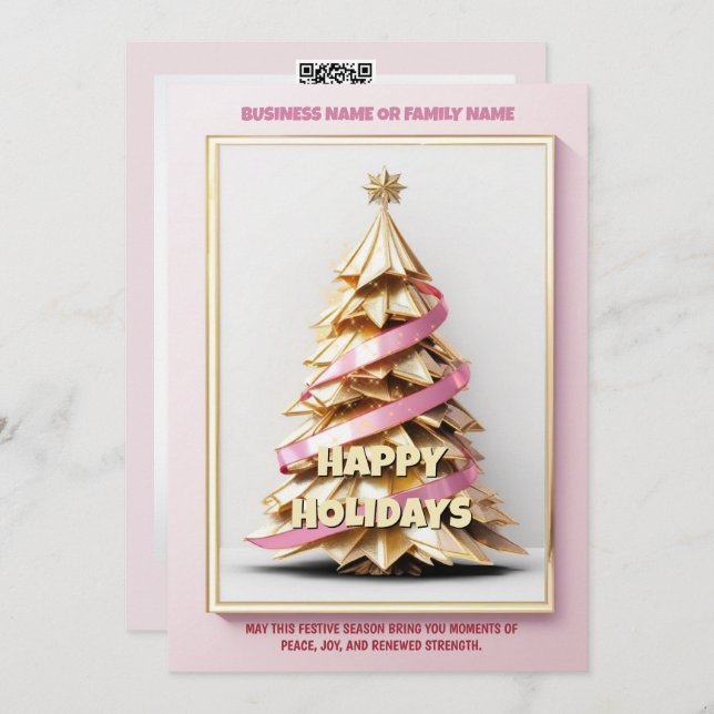 Breast cancer gold pink Christmas tree business  Holiday Card (Front/Back)