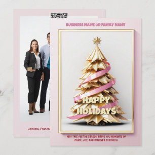 Breast cancer gold pink Christmas tree business  Holiday Card
