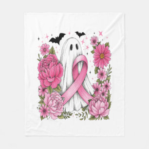 Breast Cancer Halloween Ghost Boho Fleece Blanket