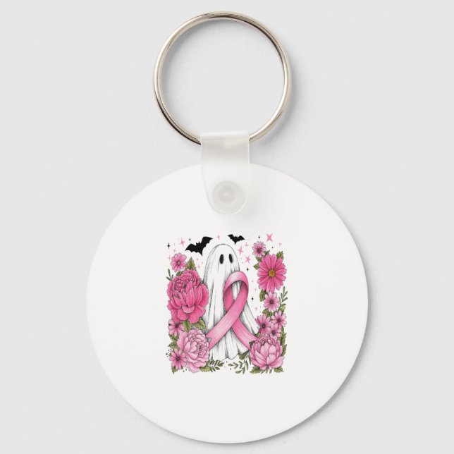 Breast Cancer Halloween Ghost Boho Key Ring (Front)