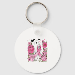 Breast Cancer Halloween Ghost Boho Key Ring