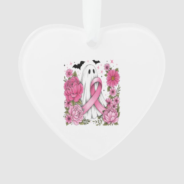 Breast Cancer Halloween Ghost Boho Ornament (Front)