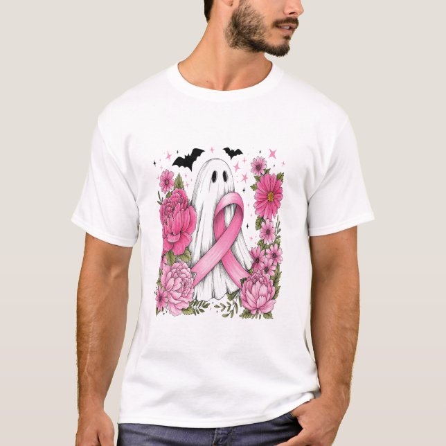 Breast Cancer Halloween Ghost Boho T-Shirt (Front)