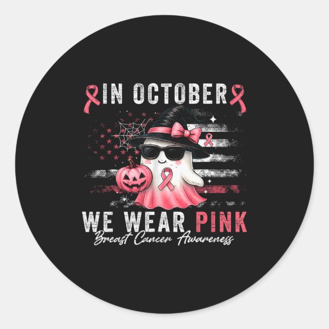 Breast Cancer Halloween In October We Wear Nk Us F Classic Round Sticker (Front)