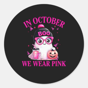 Breast Cancer Halloween Women In October We Wear N Classic Round Sticker