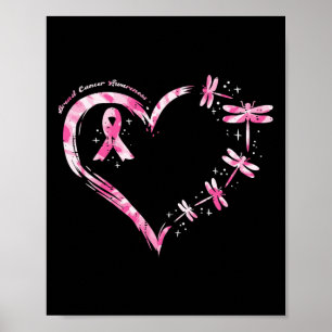 Breast Cancer Heart Dragonflies Awareness Women Ki Poster