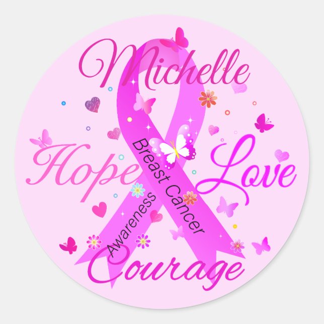 Breast Cancer Hope Love Courage Classic Round Stic Sticker (Front)