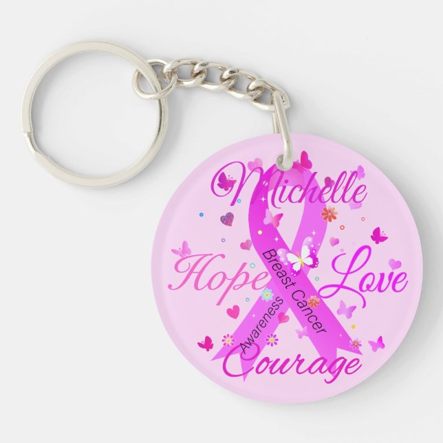 Breast Cancer Hope Love Courage Keychain (Front)