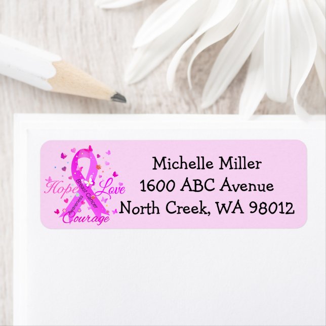 Breast Cancer Hope Love Courage Return Address Label (Insitu)