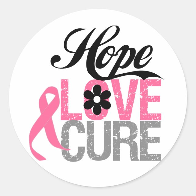 Breast Cancer HOPE LOVE CURE Gifts Classic Round Sticker (Front)