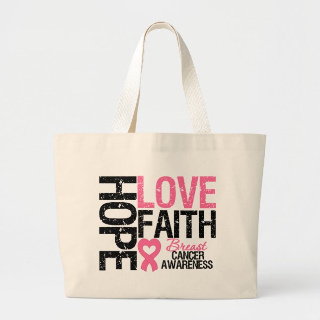 Breast Cancer Hope Love Faith Large Tote Bag (Front)
