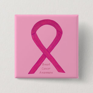 Breast Cancer Hot Pink Awareness Ribbon Custom Pin