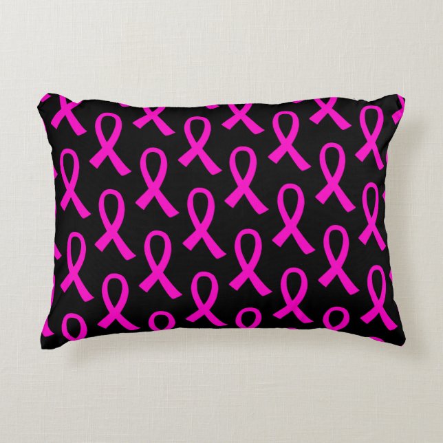 Breast Cancer Hot Pink Ribbon Pattern Decorative Cushion (Front)