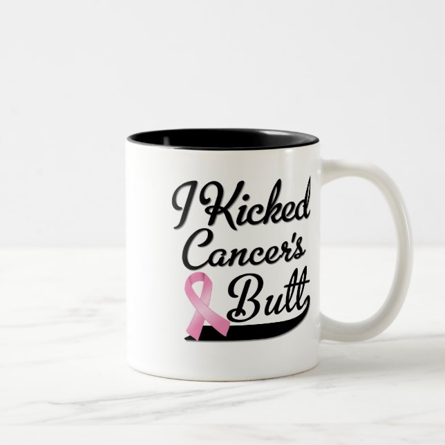 Breast Cancer I Kicked Butt Two-Tone Coffee Mug (Right)