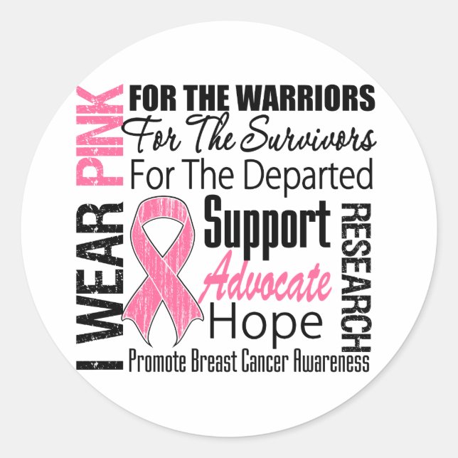 Breast Cancer I Wear Pink Ribbon TRIBUTE Classic Round Sticker (Front)