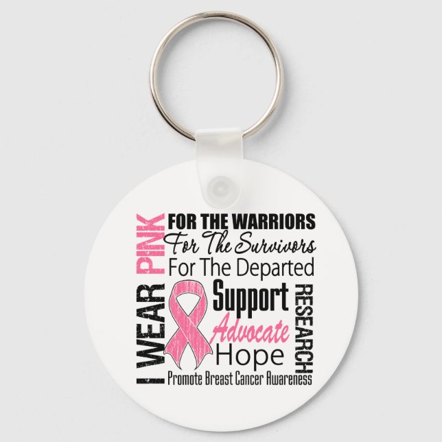 Breast Cancer I Wear Pink Ribbon TRIBUTE Key Ring (Front)