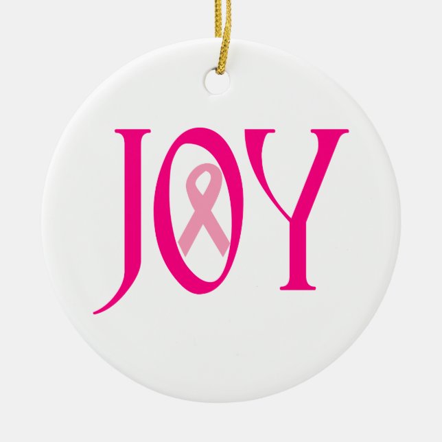Breast Cancer Joy Ceramic Ornament (Front)