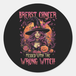 Breast Cancer Messed With The Wrong Pink Witch Hat Classic Round Sticker