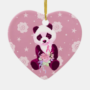 Breast Cancer Panda Bear Ceramic Ornament