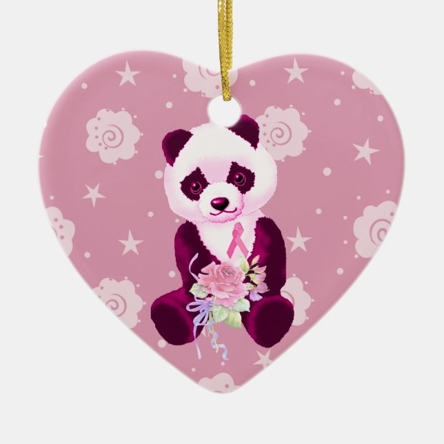 Breast Cancer Panda Bear Ceramic Ornament (Front)