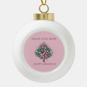Breast Cancer Peace Love Hope Ceramic Ball Christmas Ornament