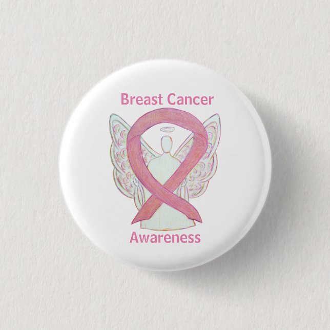 Breast Cancer Pink Awareness Ribbon Angel Art Pins (Front)