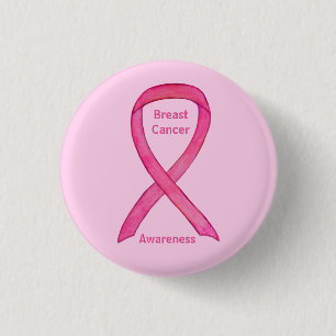 Breast Cancer Pink Awareness Ribbon Art Buttons