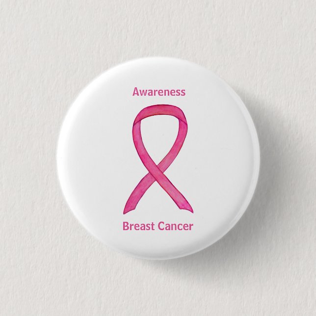 Breast Cancer Pink Awareness Ribbon Custom Pins (Front)