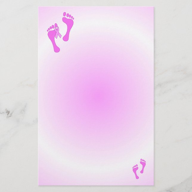Breast Cancer Pink Foot Prints Stationary Stationery (Front)