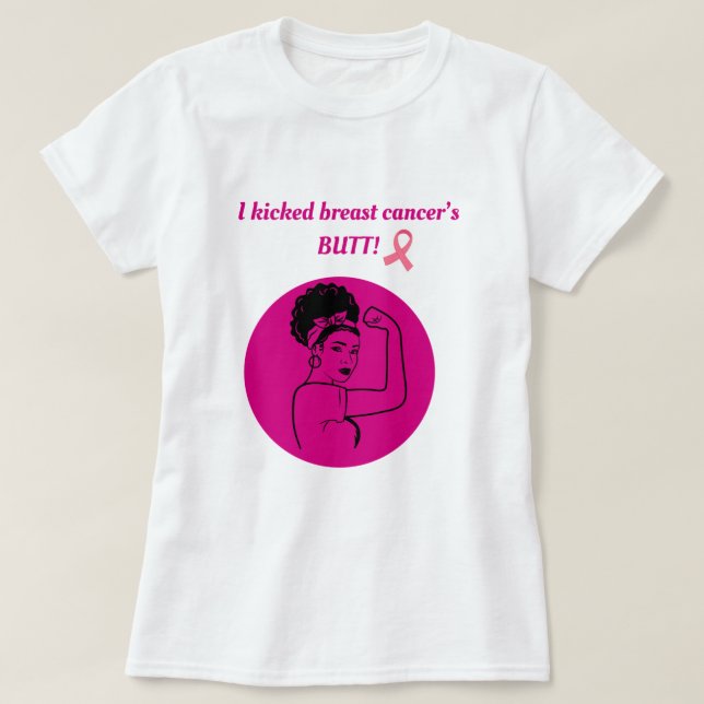 Breast Cancer Pink Kick Butt Woman T-Shirt (Design Front)