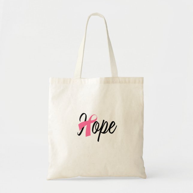 Breast Cancer Pink Ribbon Awareness HOPE Tote Bag (Front)