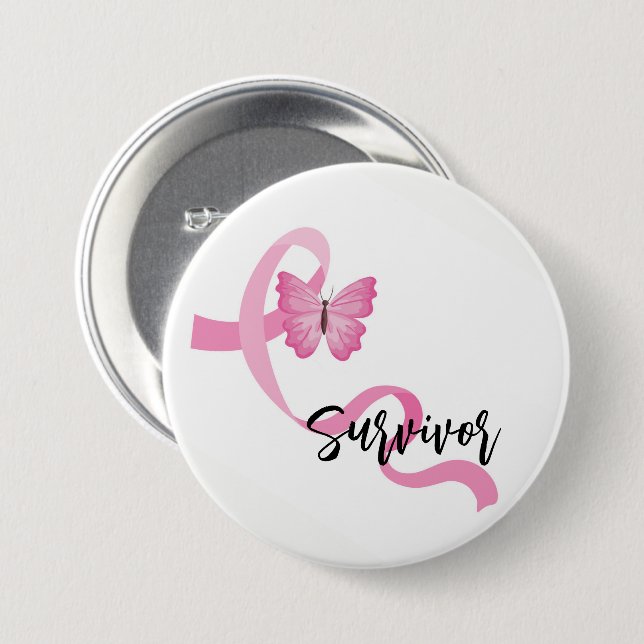 Breast Cancer Pink Ribbon Button Pin (Front & Back)