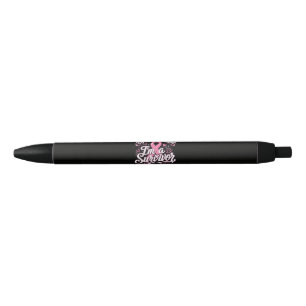 Breast Cancer Pink Ribbon Faith Awareness Black Ink Pen