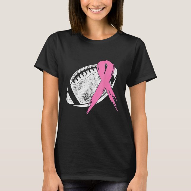 Breast Cancer Pink Ribbon Football Awareness T-Shirt (Front)