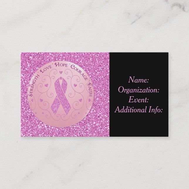 Breast Cancer Pink Ribbon Glitter Business Card (Front)